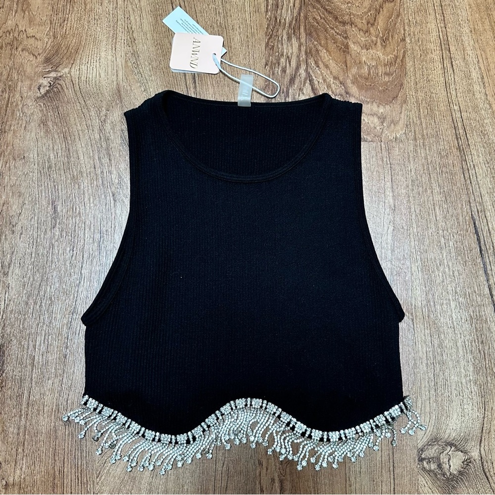 NWT Anwnd Black Embellished Crop Tank Top